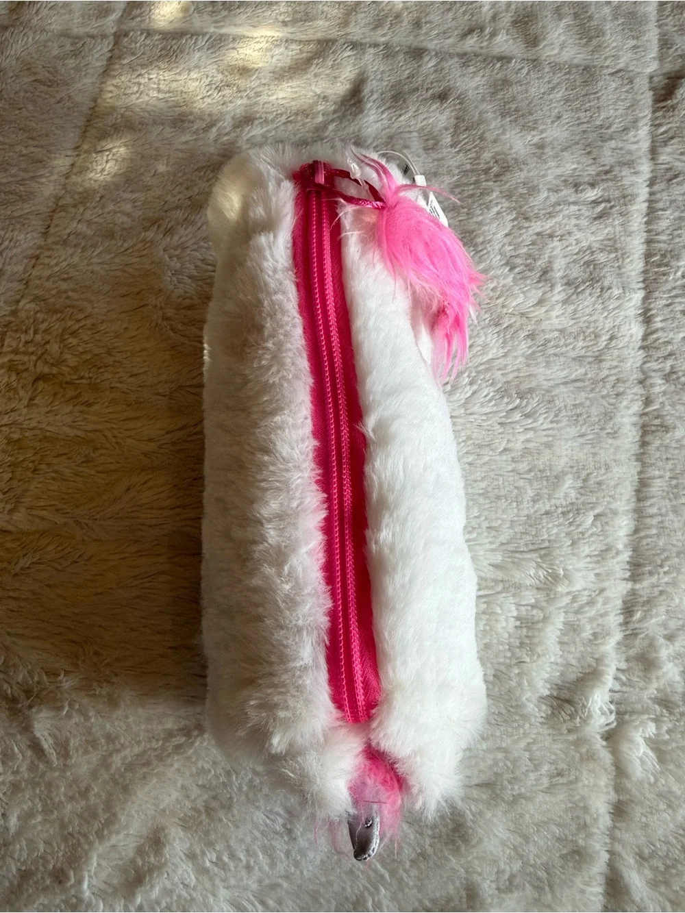 Claire's White and Pink Plush Unicorn Pencil Case